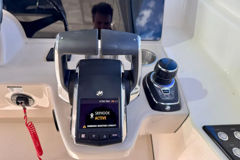  Yacht Photos Pics Control panel of 2024 Boston Whaler 380 Realm with Skyhook active display.