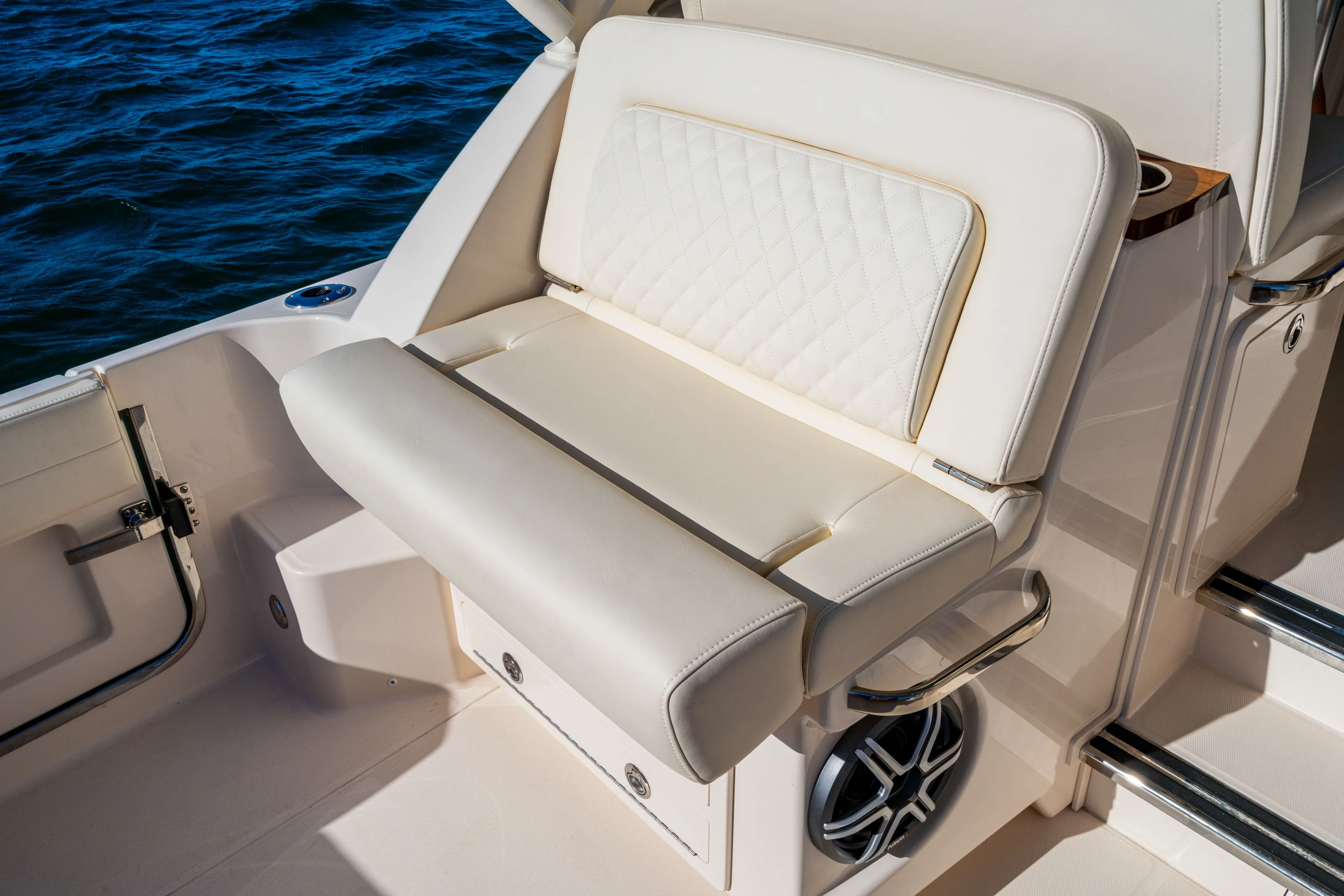 Luxurious seating on Grady-White 340EXP boat, model year 2026.