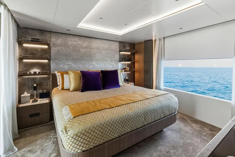 Randy Beth Yacht Photos Pics Luxurious yacht bedroom with ocean view, Custom Line 120, 2018 model.