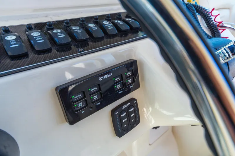  Yacht Photos Pics Control panel of 2020 Grady-White 370 Express boat with Yamaha switches.