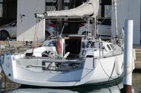 Sailboat docked in marina, DanielP1Tester One-Off Design, 2012 model.