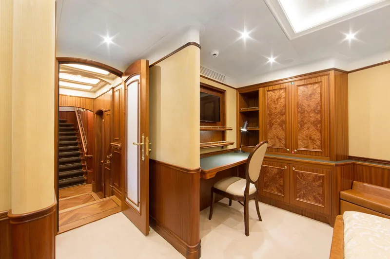  Yacht Photos Pics Luxurious interior of 2026 Van der Valk Explorer 37M yacht with elegant wood finishes.