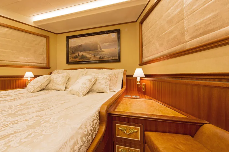  Yacht Photos Pics Luxurious bedroom in 2026 Van der Valk Explorer 37M yacht with elegant decor.