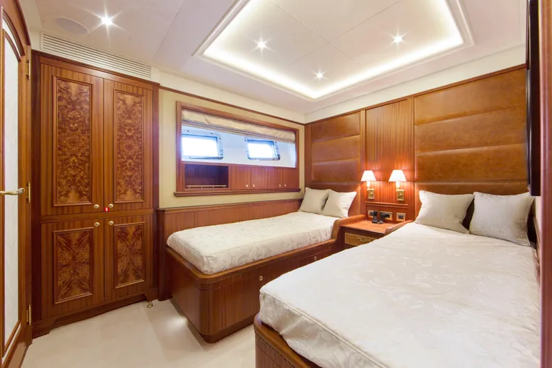 Yacht Photos Pics Luxurious twin bedroom on Van der Valk Explorer 37M yacht, 2026 model.