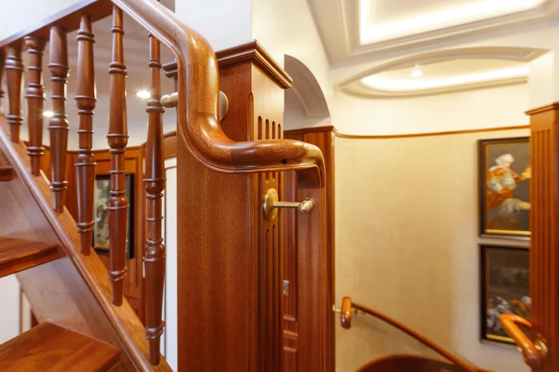  Yacht Photos Pics Luxurious wooden staircase inside Van der Valk Explorer 37M yacht, 2026 model.