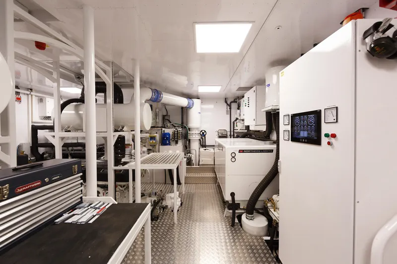  Yacht Photos Pics Engine room of the 2026 Van der Valk Explorer 37M yacht with advanced machinery.