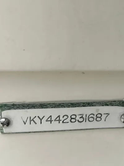 Last Dance Yacht Photos Pics VIN plate of a 1987 Viking Boats 44 Motor Yacht.