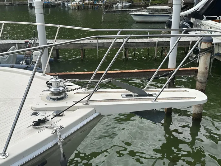 Last Dance Yacht Photos Pics 1987 Viking Boats 44 Motor Yacht bow with anchor and winch system.