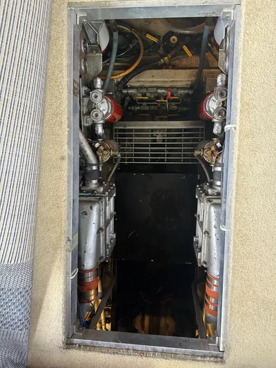 Last Dance Yacht Photos Pics Engine compartment of a 1987 Viking Boats 44 Motor Yacht.