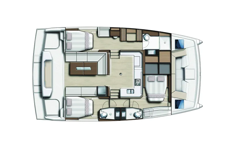 Yacht Photos Pics Floor plan of 2026 Bali CATSPACE catamaran, featuring spacious cabins and modern interior layout.