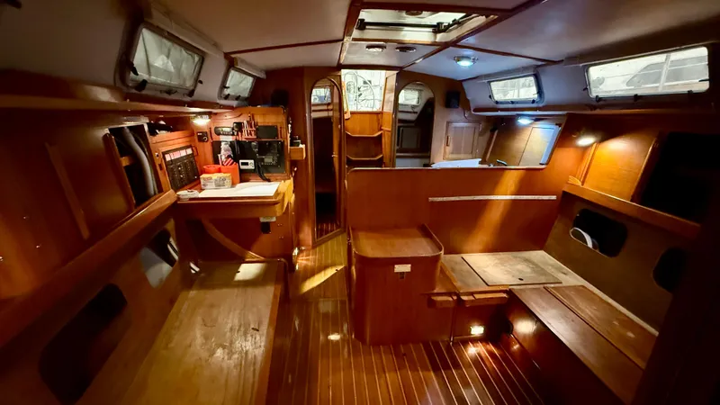 Elan Yacht Photos Pics 1989 J Boats J/40 interior with wooden finish and ample lighting.