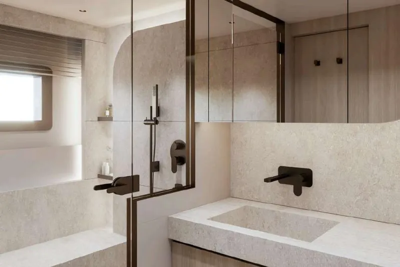  Yacht Photos Pics Modern bathroom with minimalist design, featuring sleek fixtures and neutral tones, Nomad 101, 2026.