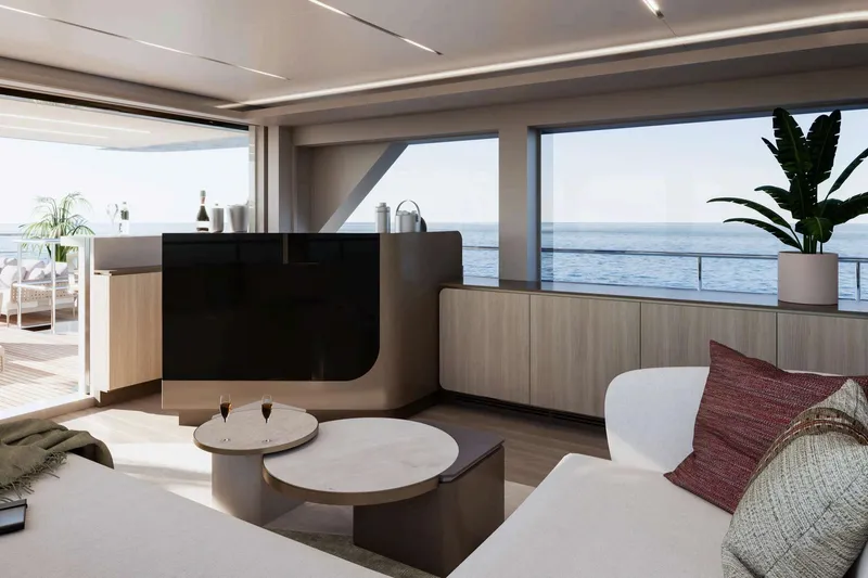  Yacht Photos Pics Luxurious Nomad 101 yacht interior, featuring modern design and ocean views, 2026 model.