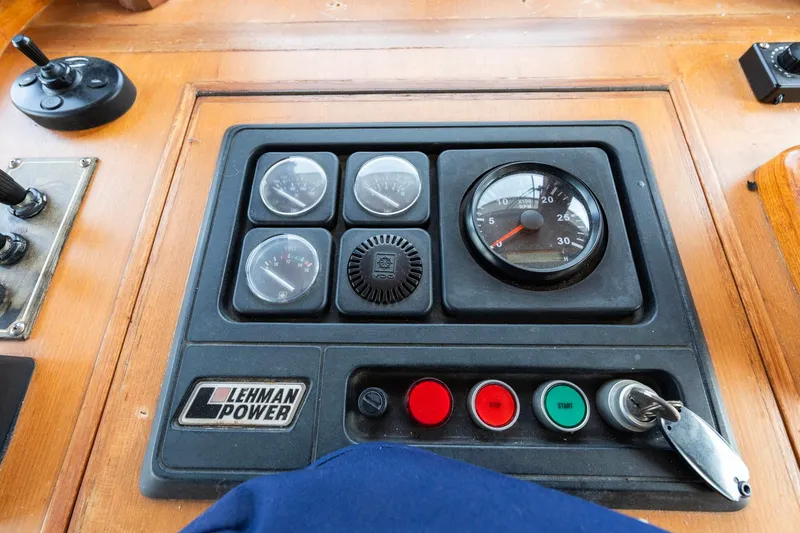 Points North III Yacht Photos Pics Control panel of a 1986 Kadey-Krogen 42 boat with Lehman Power gauges.