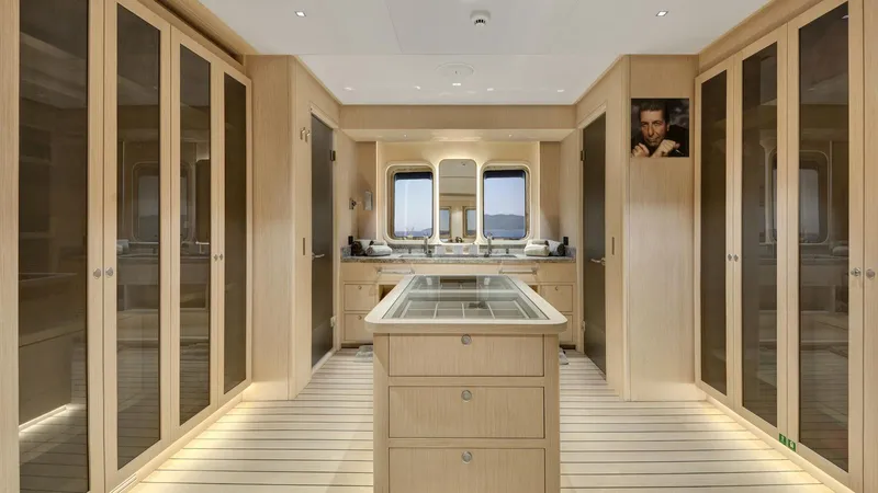 All About U Yacht Photos Pics Luxurious interior of 2018 Ada Yacht Sailing Yacht with elegant wood finishes and ample storage.