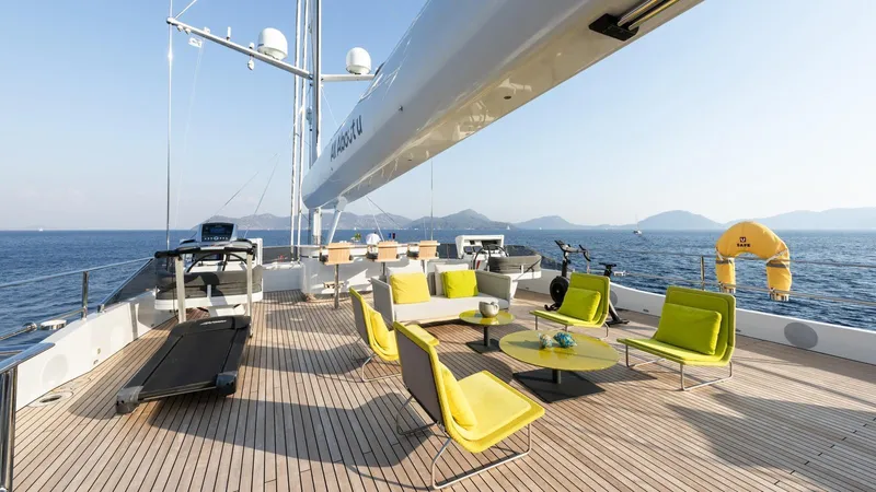 All About U Yacht Photos Pics Luxurious 2018 Ada Yacht deck with modern seating and ocean view.