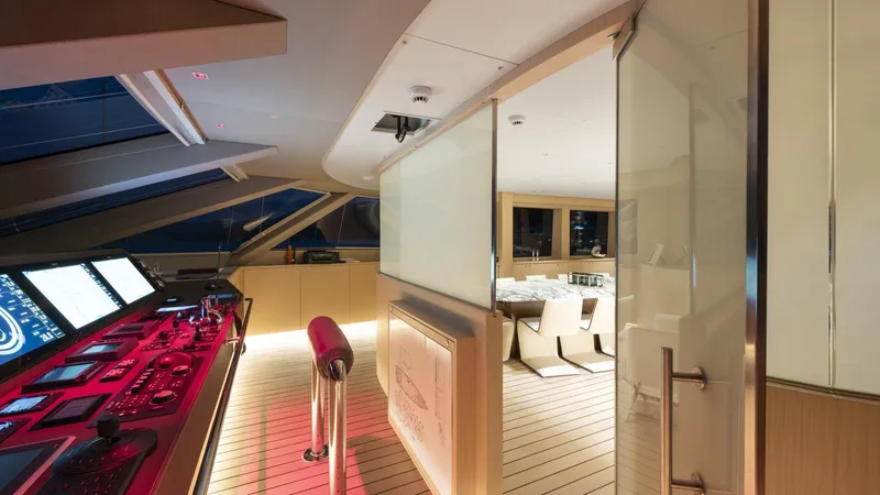All About U Yacht Photos Pics Luxurious interior of 2018 Ada Yacht Sailing Yacht with modern navigation and dining area.