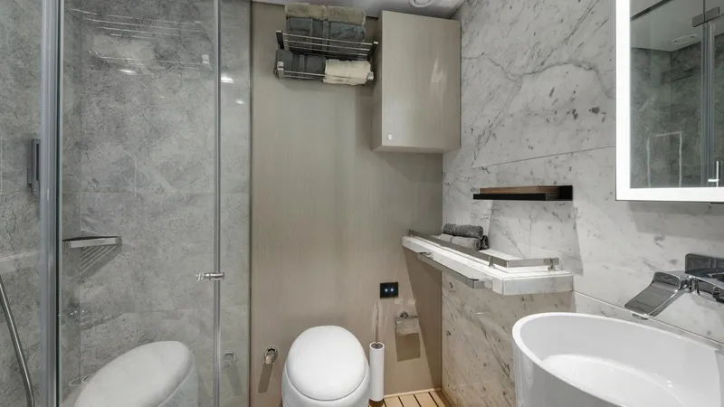 All About U Yacht Photos Pics Luxurious yacht bathroom with marble walls, modern fixtures, and elegant design. Ada Yacht, 2018 model.