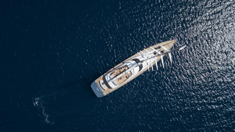 All About U Yacht Photos Pics Aerial view of 2018 Ada Yacht sailing on deep blue ocean.