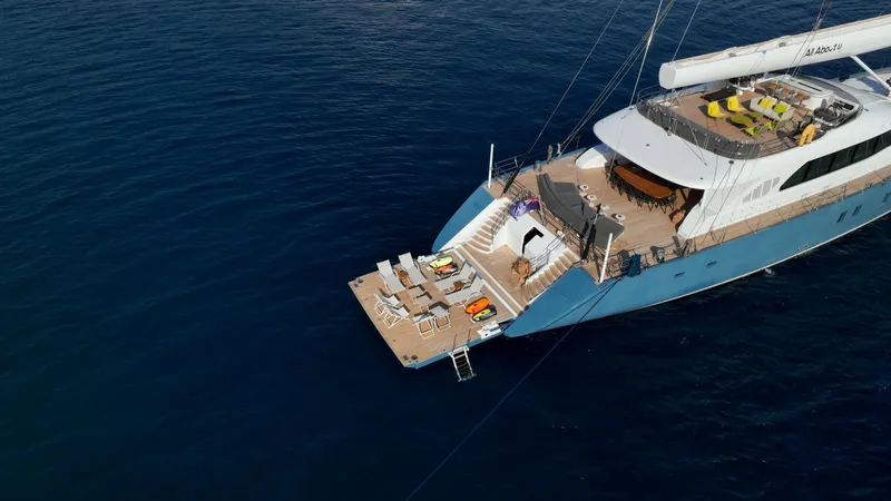 All About U Yacht Photos Pics Luxurious 2018 Ada Yacht sailing on open sea, featuring spacious deck and modern amenities.
