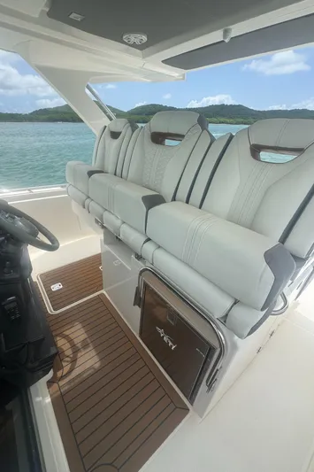  Yacht Photos Pics Luxurious seating on 2020 Tiara Sport 34 LS boat with scenic ocean view.