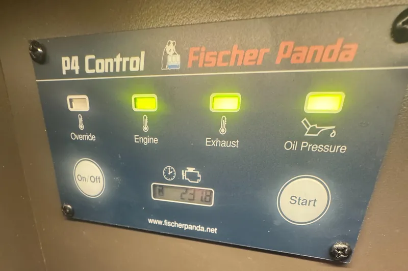  Yacht Photos Pics Fischer Panda P4 Control panel with illuminated indicators on a Tiara Sport 34 LS, 2020 model.