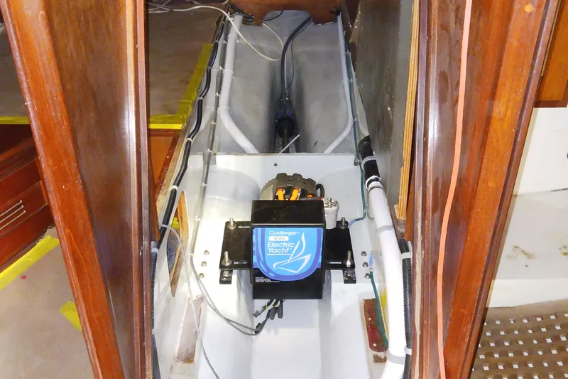 Rhythm Yacht Photos Pics Electric motor installation in 1991 Gozzard 31 yacht interior.