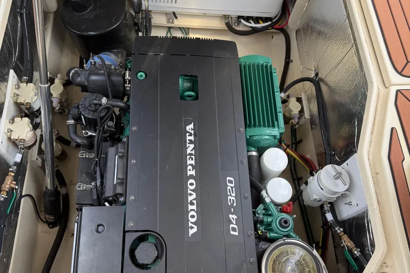  Yacht Photos Pics 2024 Ranger Tugs R31CB engine compartment featuring Volvo Penta D4-320 engine.