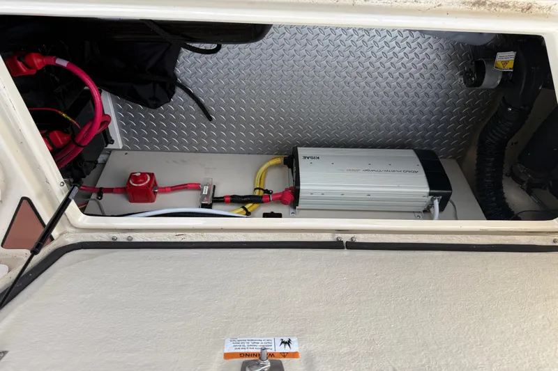  Yacht Photos Pics 2024 Ranger Tugs R31CB electrical compartment with inverter and wiring.