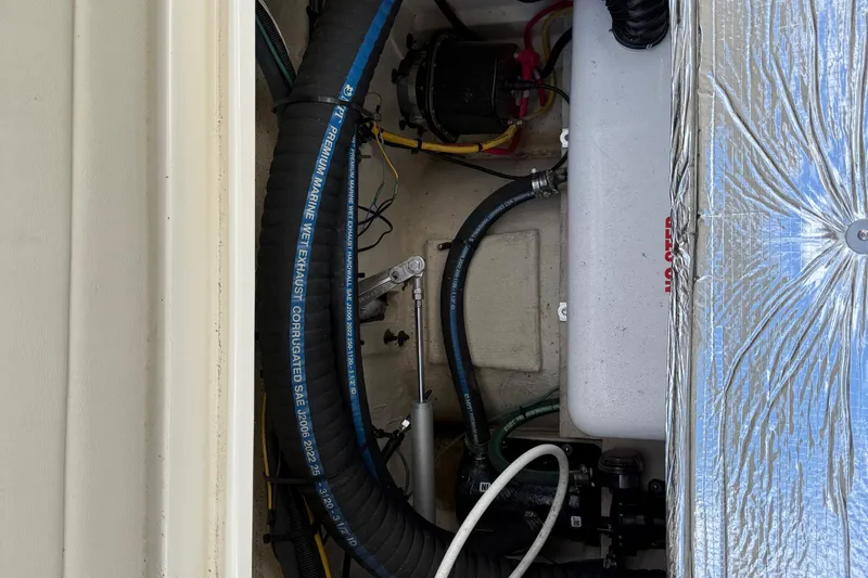  Yacht Photos Pics Engine compartment of 2024 Ranger Tugs R31CB with marine exhaust system.