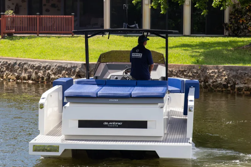  Yacht Photos Pics 2024 De Antonio Yachts D28 Open cruising on a calm waterway.