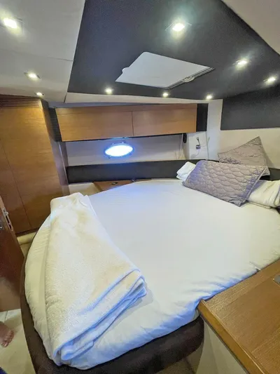  Yacht Photos Pics Luxurious bedroom interior of 2013 Azimut Atlantis 54 yacht.
