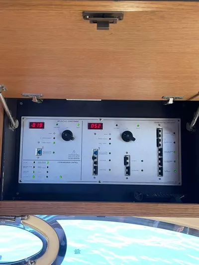  Yacht Photos Pics Control panel of a 2013 Azimut Atlantis 54 yacht with digital displays and switches.