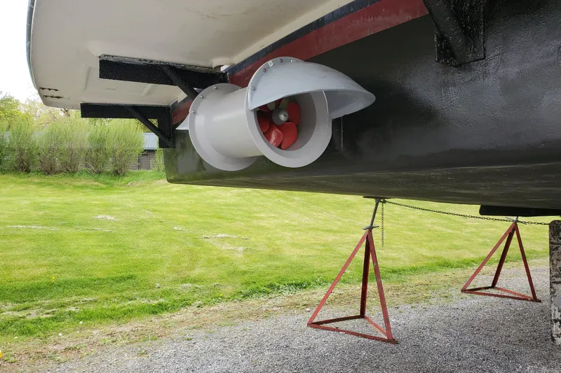  Yacht Photos Pics Underwater view of a 1994 Custom 60 Trawler's propeller on dry land.