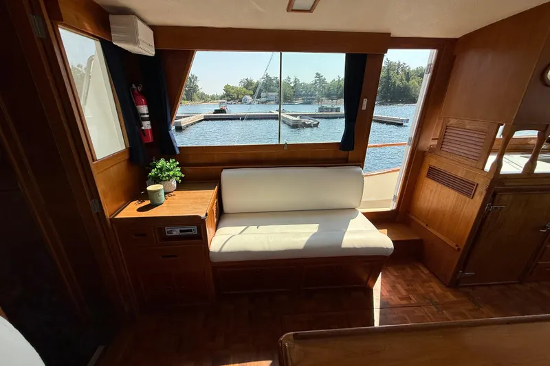 Yacht Photos Pics Interior of 1990 Grand Banks 42 Classic yacht with waterfront view.