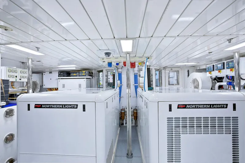 Zenji Yacht Photos Pics Engine room of 2004 Perini Navi 56m yacht with Northern Lights generators.