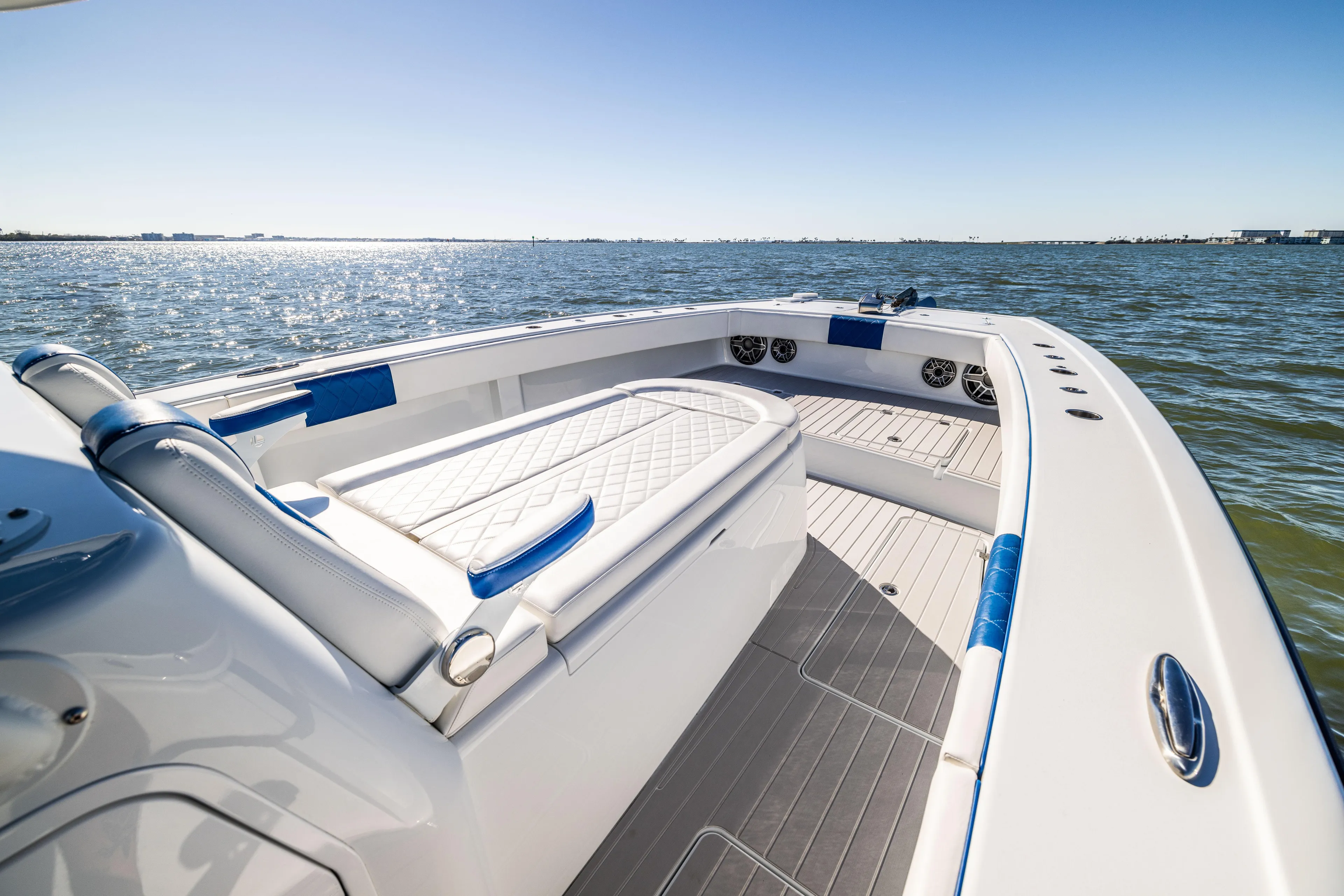  Yacht Photos Pics 2022 Freeman 42 LR boat on open water, featuring sleek design and spacious deck.