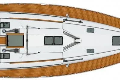 Balandra Yacht Photos Pics Top view of 2014 Jeanneau Sun Odyssey 439 sailboat deck layout.