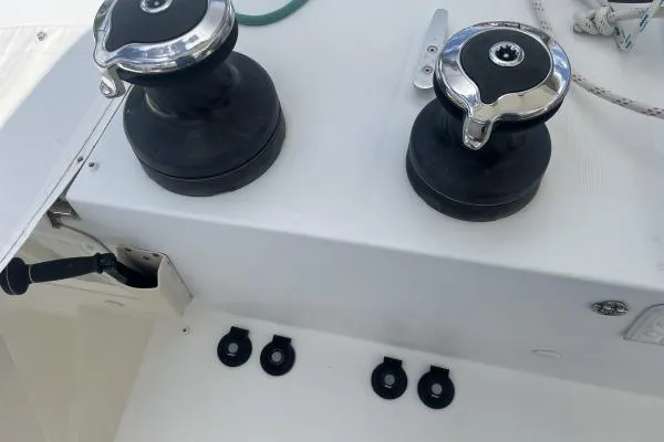 Searching For Bliss Yacht Photos Pics Winches on 2011 Lagoon 450 F yacht deck, featuring sleek design and functionality.