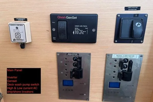 Searching For Bliss Yacht Photos Pics Electrical control panel of a 2011 Lagoon 450 F catamaran with Onan GenSet.