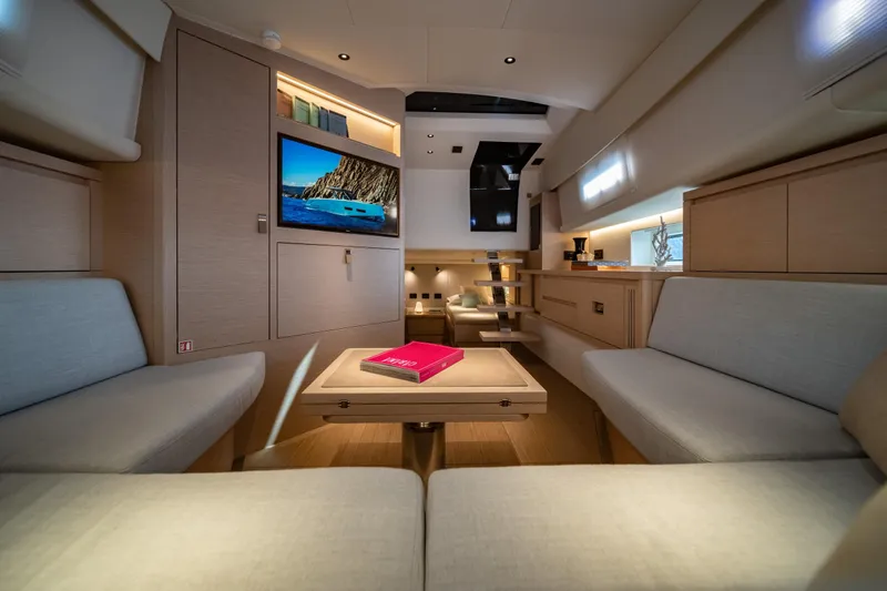  Yacht Photos Pics Luxurious interior of 2026 Pardo Yachts P43, featuring modern design and comfortable seating.