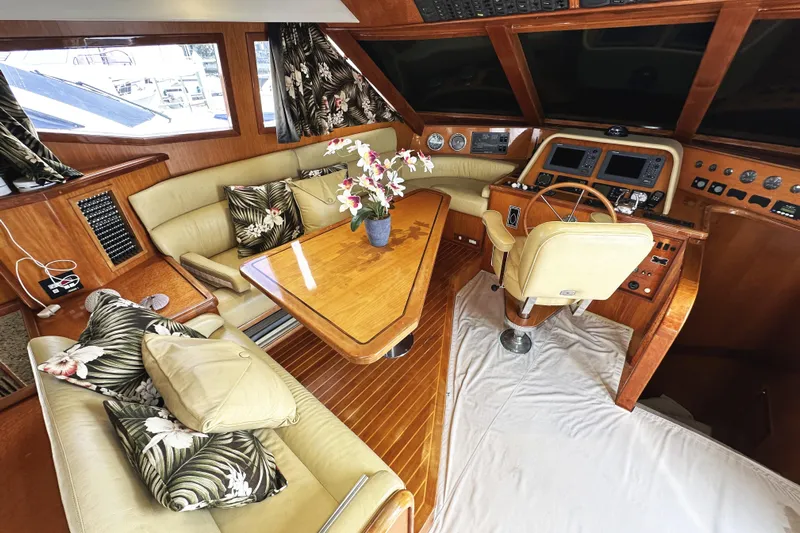Times Like These Yacht Photos Pics Luxurious interior of 2004 McKinna 57 PHMY yacht with elegant seating and helm.