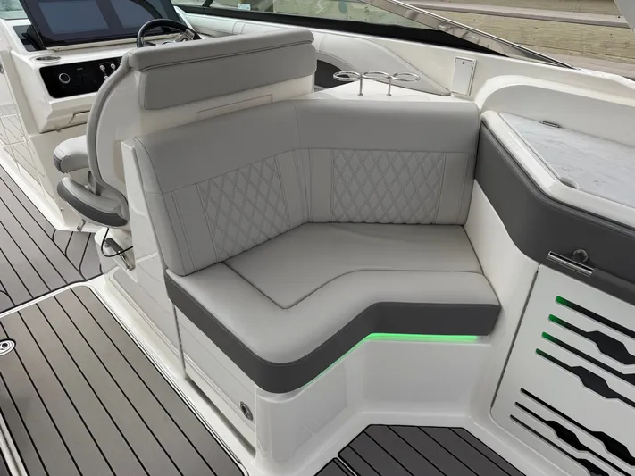  Yacht Photos Pics Interior of 2024 Sea Ray SLX 310 Outboard with luxurious seating.