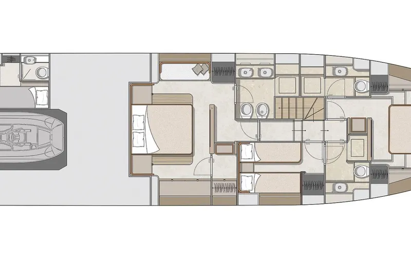  Yacht Photos Pics Floor plan of 2026 Cranchi Sessantadue 62 yacht, featuring bedrooms and bathrooms layout.