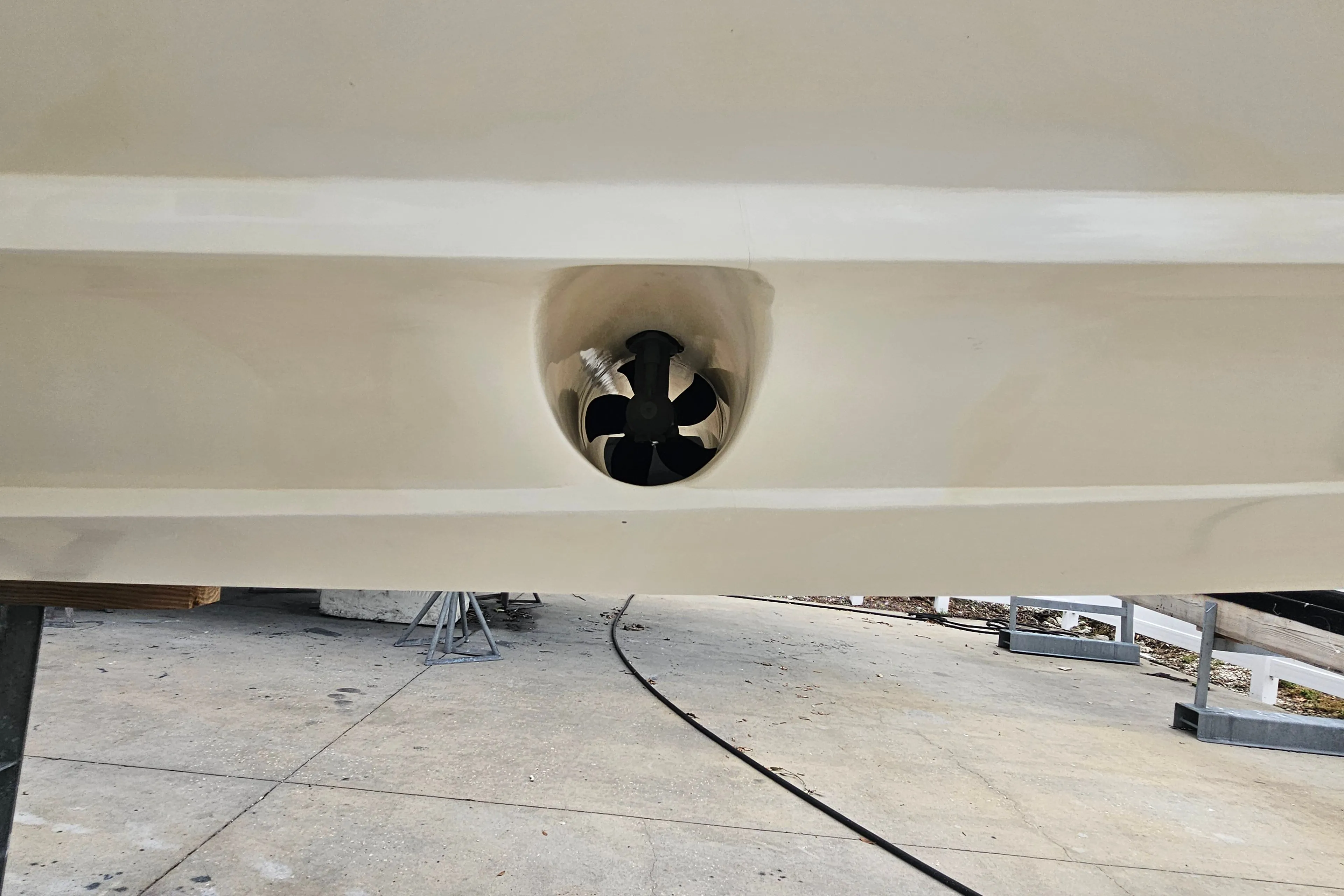 Bow thruster of a 2022 Statement 380 Open boat.