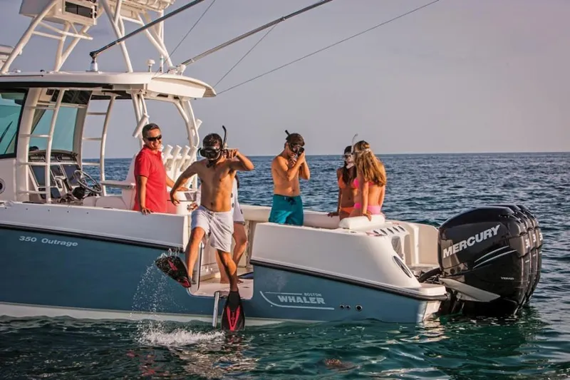  Yacht Photos Pics Manufacturer Provided Image: People enjoying snorkeling from a 2020 Boston Whaler 350 Outrage boat.