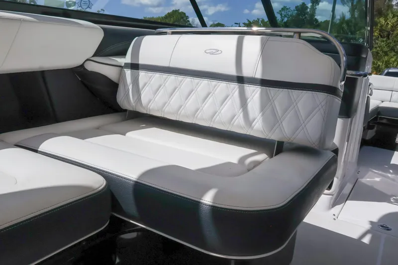  Yacht Photos Pics Luxurious seating on 2019 Regal 29 OBX boat with diamond-stitched upholstery.