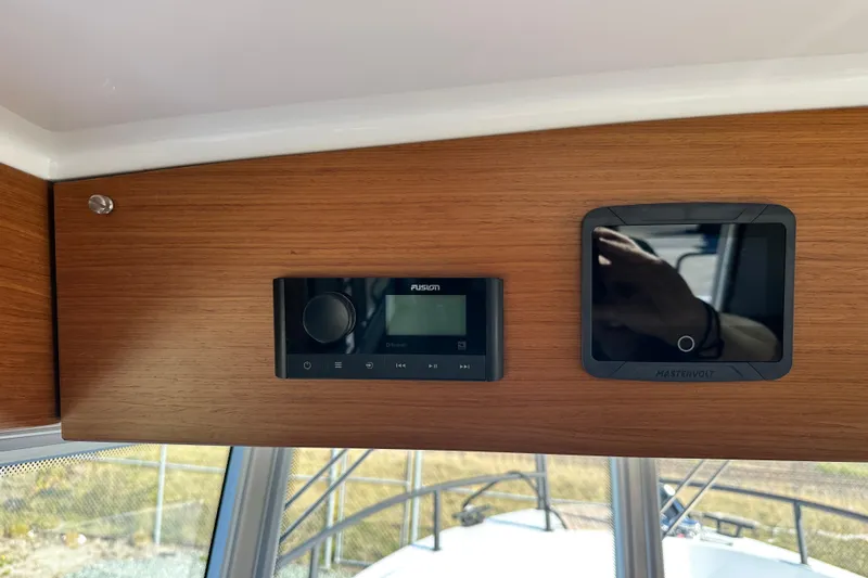  Yacht Photos Pics Control panel of 2025 Sargo 31OB boat with Fusion and Mastervolt systems.