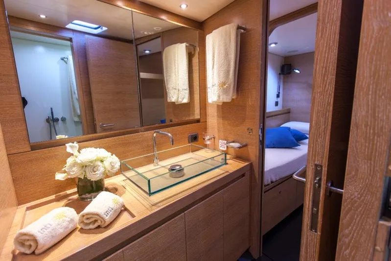  Yacht Photos Pics Luxurious bathroom on 2005 Wally WALLY 94' yacht with modern sink and elegant decor.