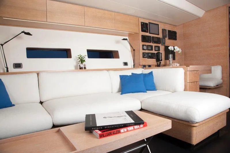  Yacht Photos Pics Luxurious interior of 2005 Wally WALLY 94' yacht with modern decor and control panels.